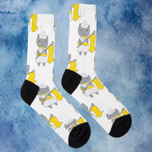 Chaussette Couleur Garde Chat Jaune Blanc Motif
