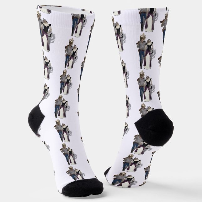 Chaussette Couple occidental chat cowboy (Angulaire)