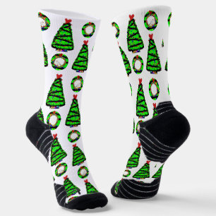 Chaussette Couronne de Noël et sapin de Noël de mouette punk