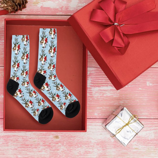 Chaussette Couronne festive de Noël de rennes bleus  (Créateur téléchargé)