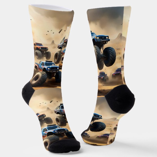 Chaussette Courses de Monster Trucks dans le désert, (Angulaire)