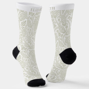 Chaussette Coutume Pastel Sage Vert Blanc Paisley