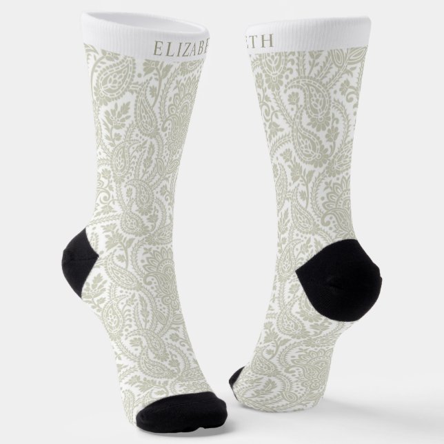 Chaussette Coutume Pastel Sage Vert Blanc Paisley (Angulaire)