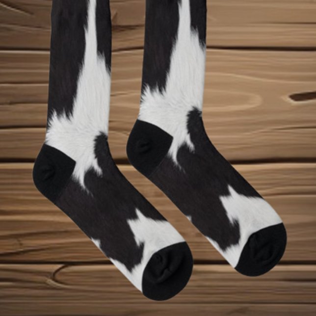 Chaussette Cowhide Black White  Socks (Step into comfort and style with our Cowhide Black White Socks. Perfect for cozy days at home)