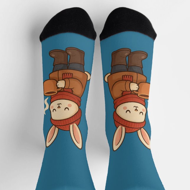 Chaussette Cozy Winter Bunny Drinking Hot Cocoa Sticker (Haut)
