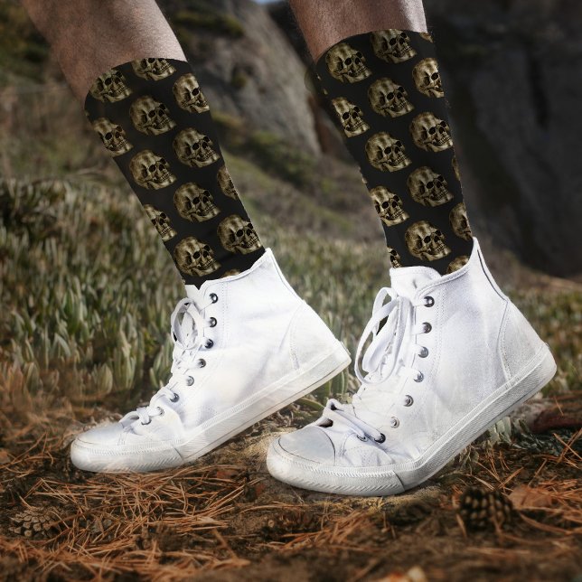 Chaussette Crâne Damas Argent Luxe Halloween gothique noir (Créateur téléchargé)