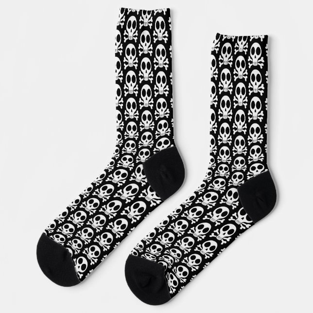 Chaussette crâne effrayant sur fond noir (Gauche)