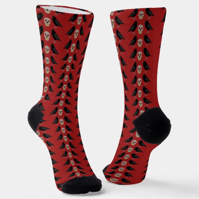 Chaussette Crâne gothique et ravens du gardien Halloween (Angulaire)