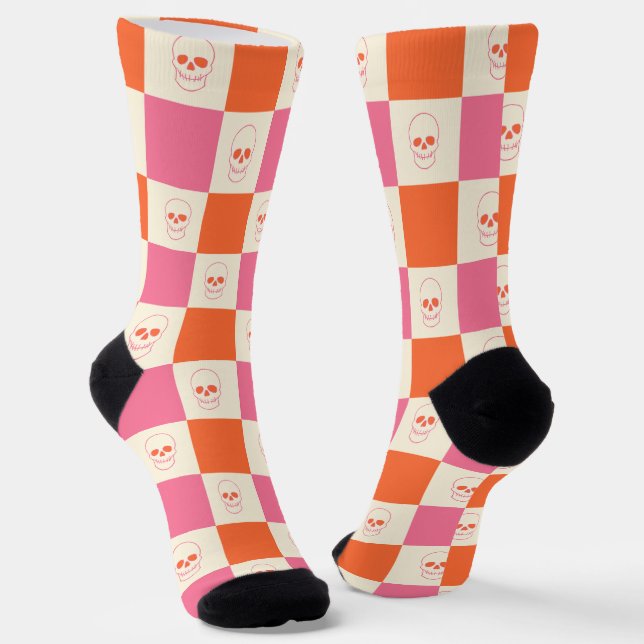 Chaussette Crânes de tableau de bord en rose, orange et crème (Angulaire)