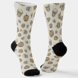 Chaussette Crânes et Citrouille Motif d'Halloween
