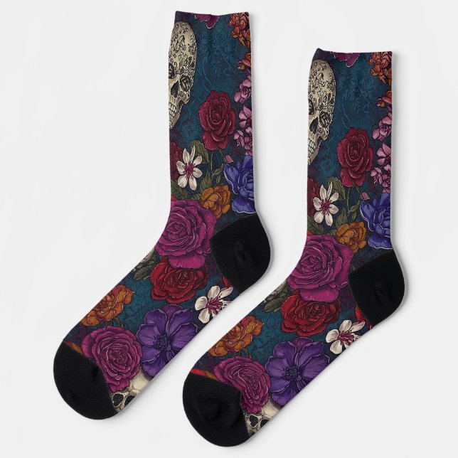 Chaussette Crânes et fleurs (Gauche)