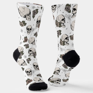Chaussette Crânes gothiques et fleurs Roses