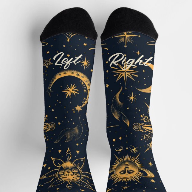 Chaussette Create Your Own Blue Gold Celestial Moon & Stars (Haut)