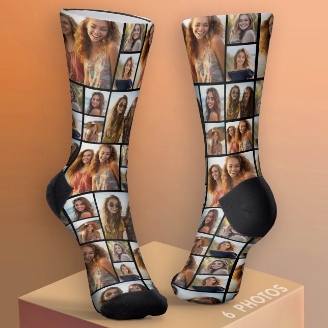 Chaussette Créer un collage photo personnalisé avec 6 photos  (Custom Photo Socks - add a Photo Collage)