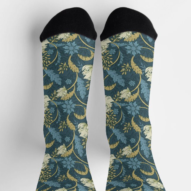Chaussette Crème et bleu Floral Art Nouveau (Haut)