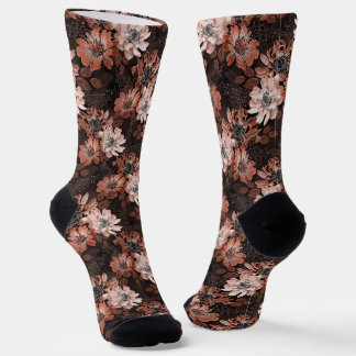 Chaussette Crème, fleurs de teracote sur un arrière - plan br