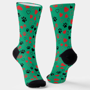 Chaussette Crew Rouge et Empreinte de Patte Noire