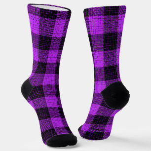 Chaussette Croix à carreaux noir violet de style buffalo chec