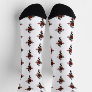 Chaussette Croix d'argent avec une rose rouge