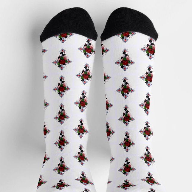 Chaussette Croix d'argent avec une rose rouge (Haut)
