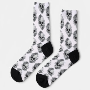Chaussette Croquis de crâne et de roses