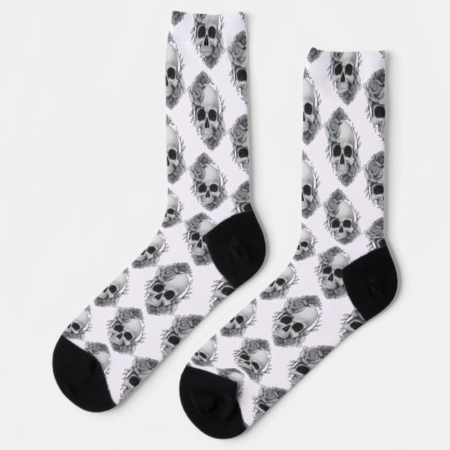 Chaussette Croquis de crâne et de roses (Gauche)