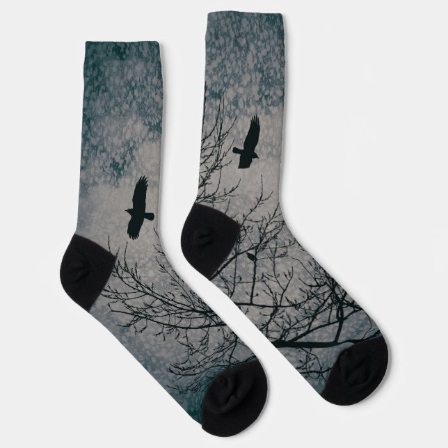 Chaussette Crows and Trees Silhouette Paysage de terrain goth (Droite)
