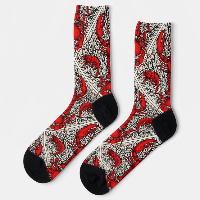 Chaussette Crustacés en rouge, noir et ivoire (Gauche)