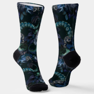 Chaussette Cthulhu gothique tentacule turquoise avec fleurs