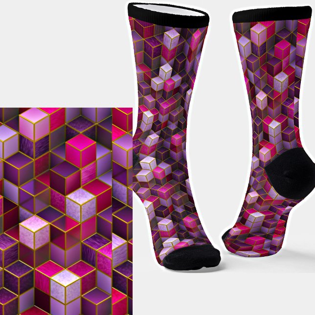 Chaussette Cubes Abstraits en 3D rose violet (Créateur téléchargé)
