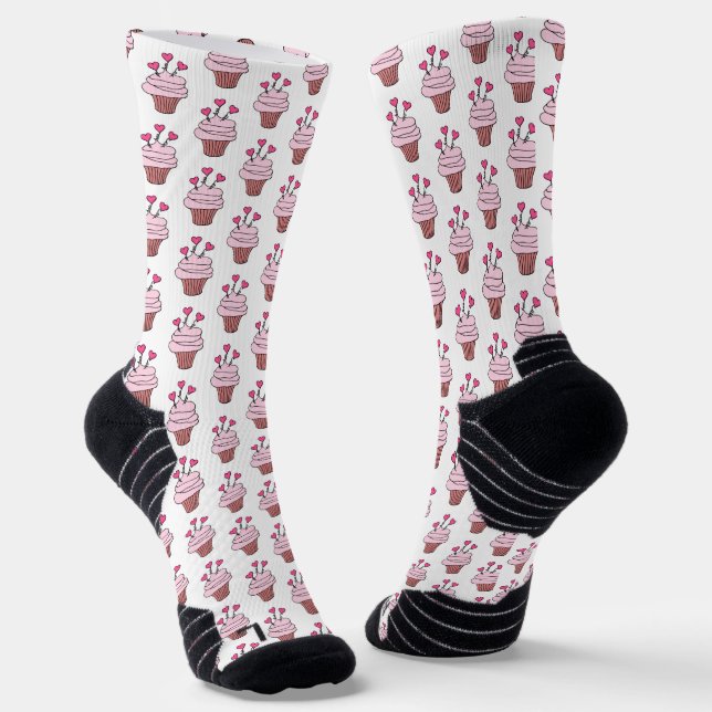 Chaussette Cubes Cupcakes Rose Et Blanc (Angulaire)