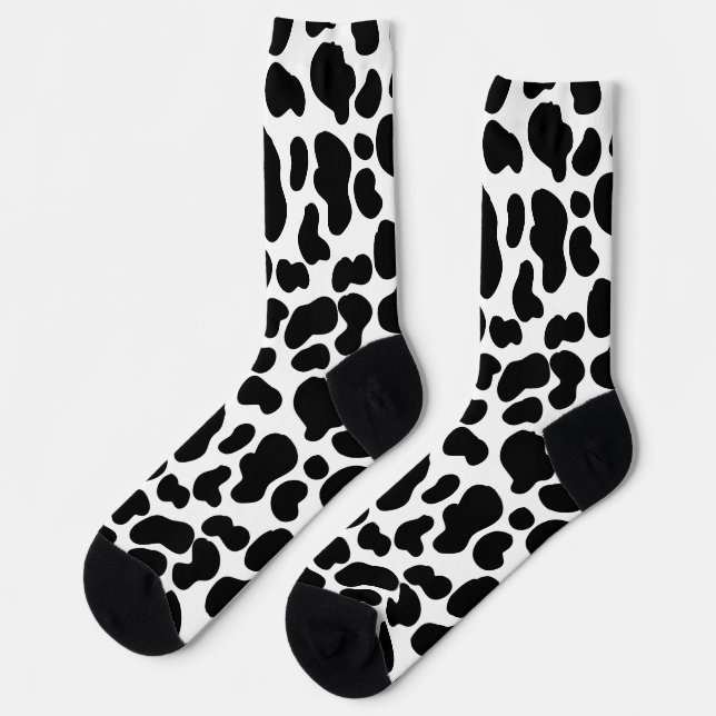 Chaussette Cuir de vache noir et blanc à motif peau de vache (Gauche)