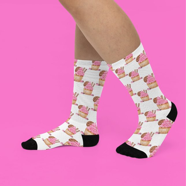 Chaussette Cupcake Rose Aquarelle Avec Motif Chocolat (Créateur téléchargé)