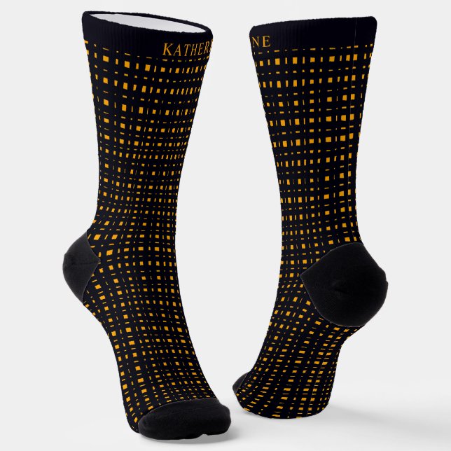 Chaussette Custom Black and Yellow Orange Checkered Pattern (Angulaire)