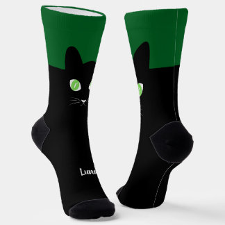Chaussette Custom Black Cat Photo Socks with Name - Cat Lover