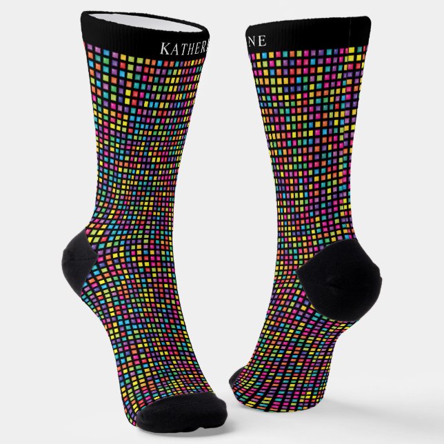 Chaussette Custom Black Multicolor Colorful Checkered Pattern (Angulaire)
