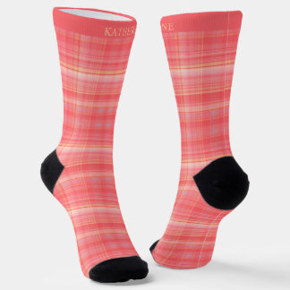 Chaussette Custom Bright Red Orange Yellow Checkered Pattern