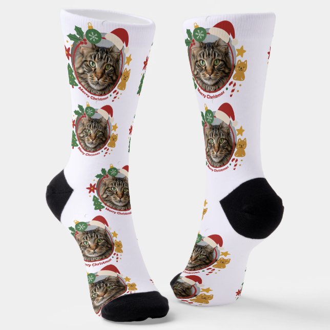 Chaussette Custom Cat PhotoPattern Christmas Gift Socks  (Angulaire)