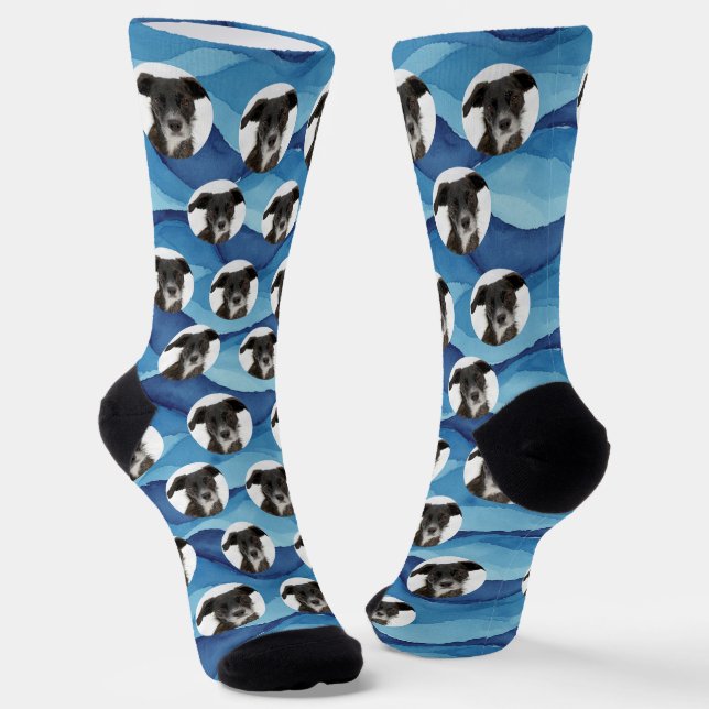 Chaussette Custom Dog Photo Coastal and Moody Blues (Angulaire)
