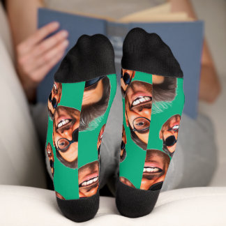 Chaussette Custom Funny Face Photo All Over Socks Moss Green