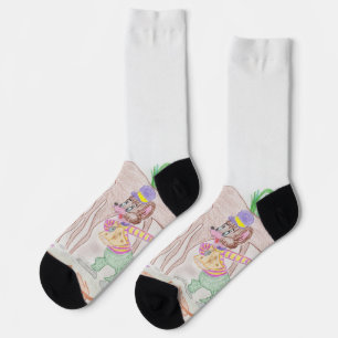 Chaussette Custom Kids Artwork, deux mignonnes souris, fleurs