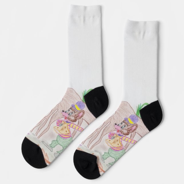 Chaussette Custom Kids Artwork, deux mignonnes souris, fleurs (Gauche)