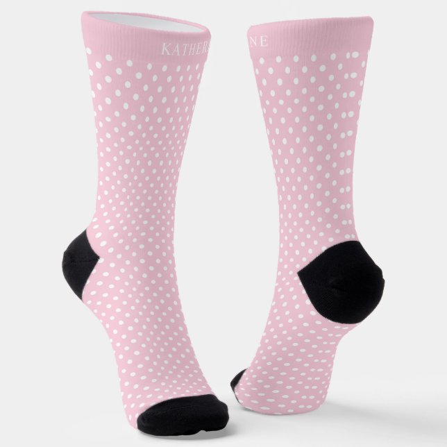 Chaussette Custom Light Baby Pastel Pink White Polka Dot  (Angulaire)