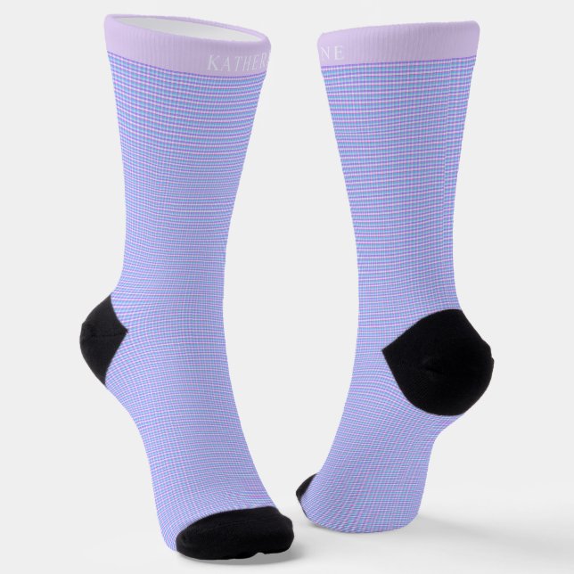 Chaussette Custom Light Blue Pink Purple Checkered Pattern (Angulaire)