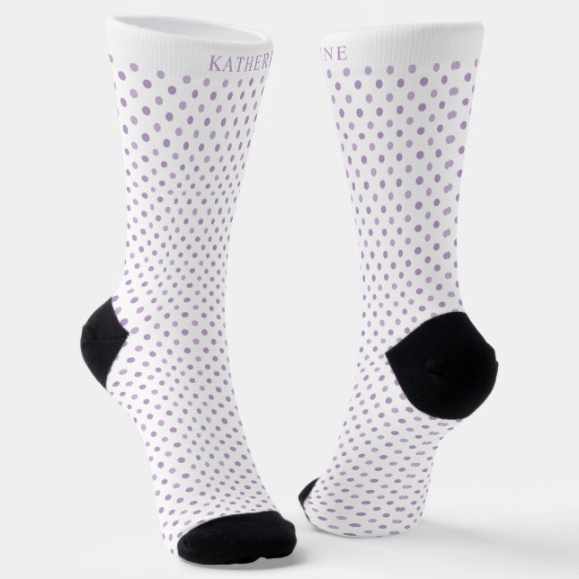 Chaussette Custom Light Lavender Purple White Dot Design (Angulaire)