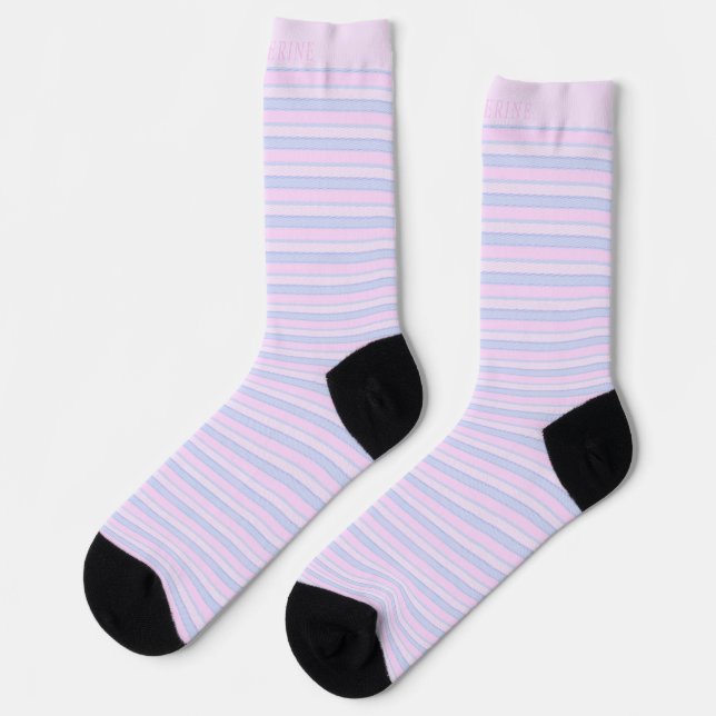 Chaussette Custom Light Soft Blue Pink Purple Pastel Stripes  (Gauche)