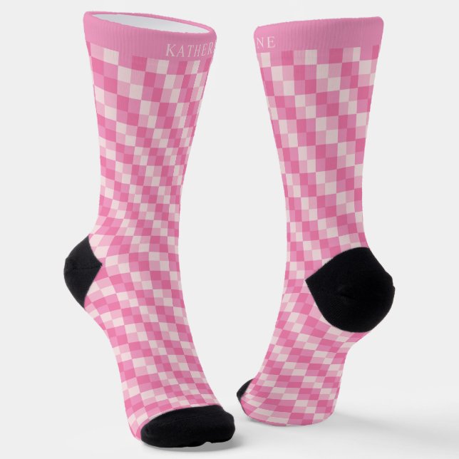 Chaussette Custom Light Soft Pastel Pink White Checkered (Angulaire)
