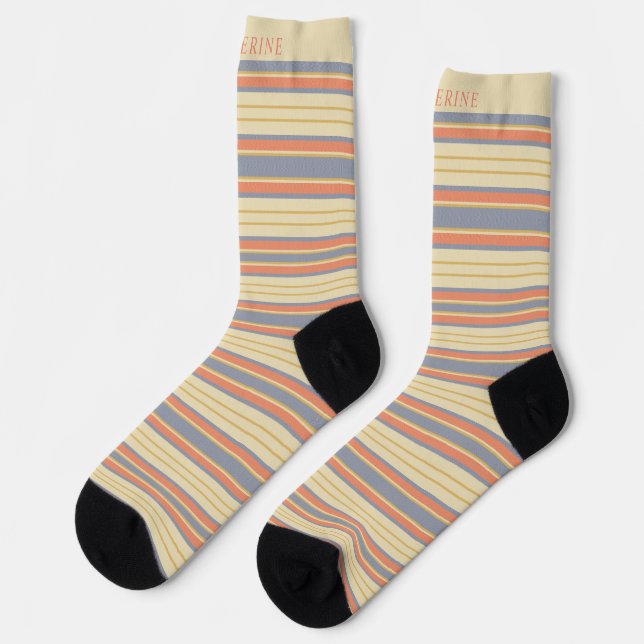 Chaussette Custom Light Yellow Dark Orange Grey Stripes (Gauche)