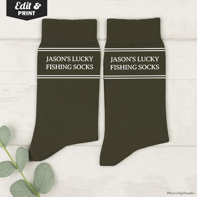 Chaussette Custom Lucky Fishing Socks Birthday Christmas Gift (Custom Lucky Fishing Socks Olive, Funny Christmas Gift for Dad, Birthday Gift for Husband Fisherman)