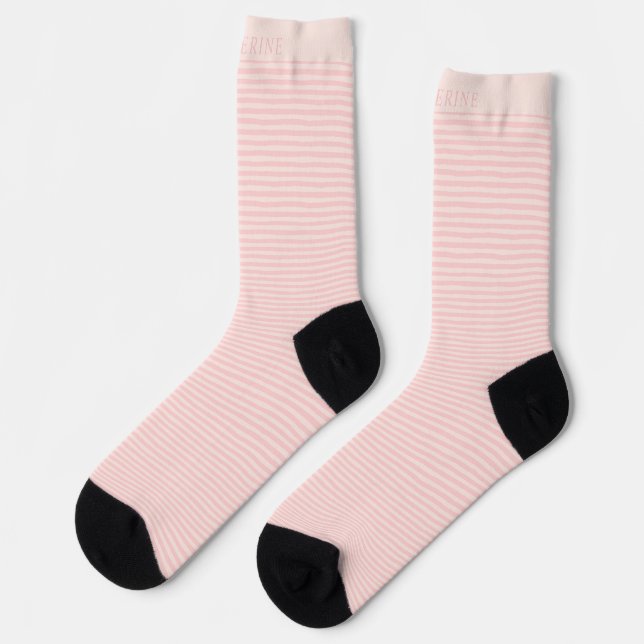 Chaussette Custom Name Beige Dusty Pink Peach Stripes  (Gauche)